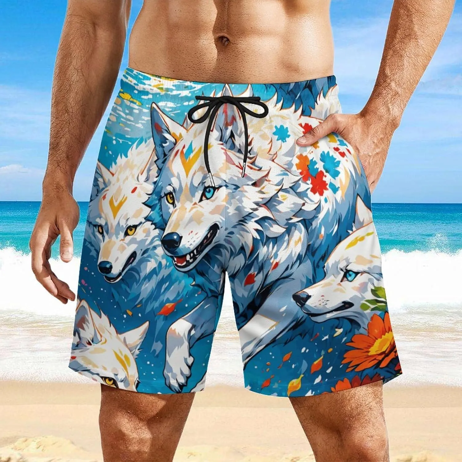 Colorful-eagle Mens Swimming Trunks Board Shorts Beach Shorts with Pockets Bathing Suits
