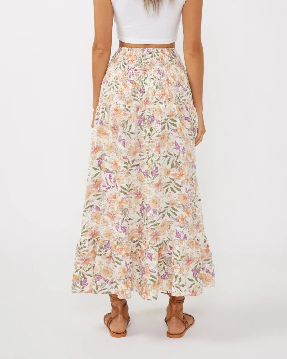 Convertible Floral Smocked Skirt - Cream/Dusty Lilac