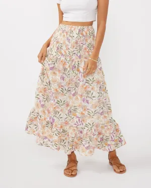 Convertible Floral Smocked Skirt - Cream/Dusty Lilac