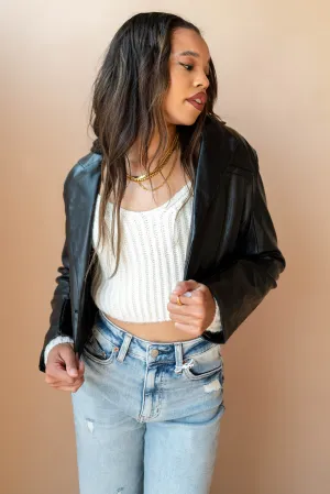 cropped vegan leather blazer