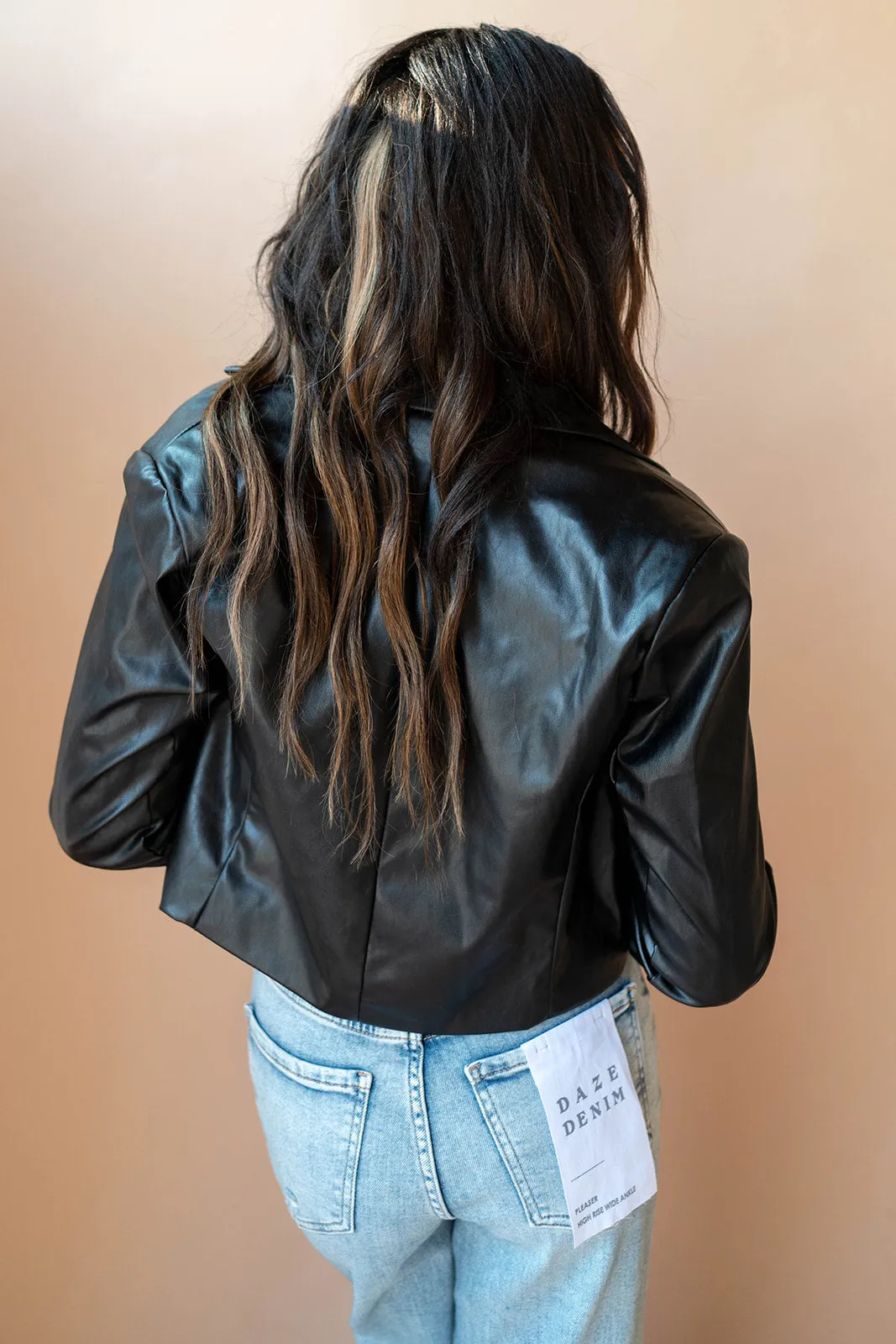 cropped vegan leather blazer
