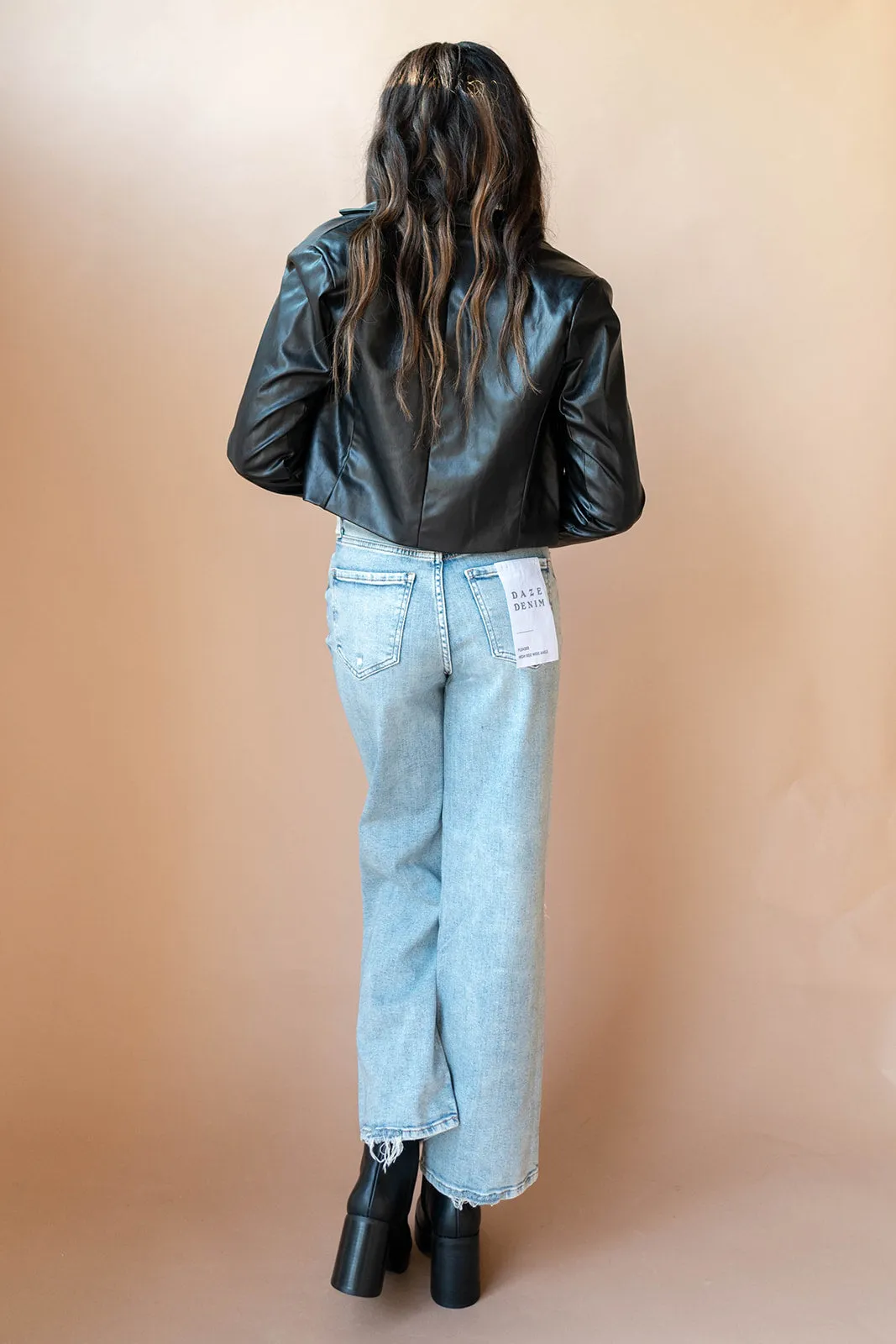 cropped vegan leather blazer