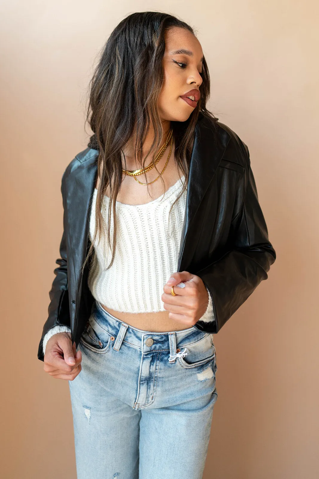 cropped vegan leather blazer