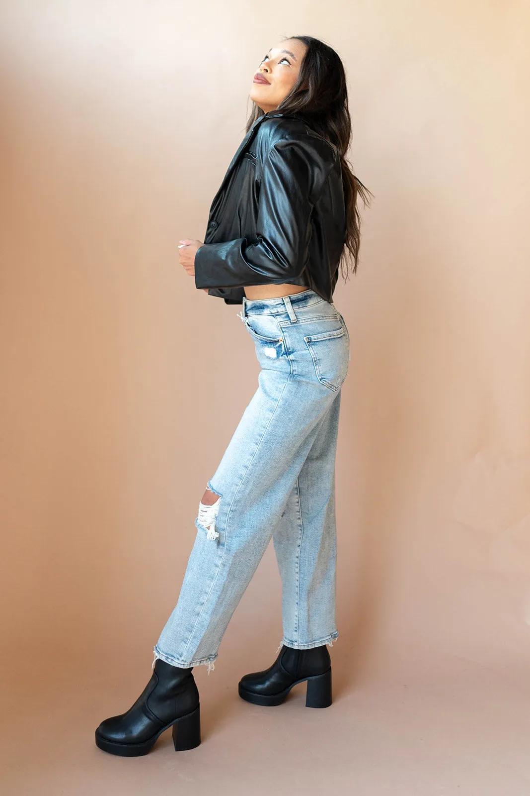 cropped vegan leather blazer