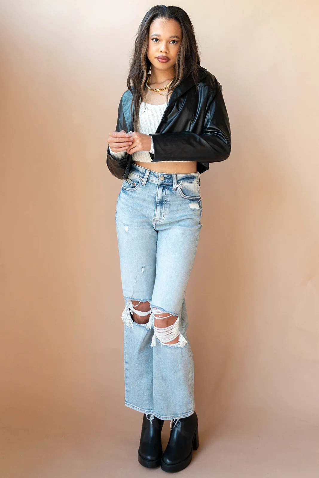 cropped vegan leather blazer