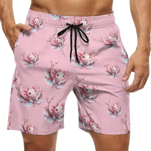 Cute Axolotl Cherry Flowers Men's Swim Trunks Quick Dry Bathing Suit Swimming Shorts Beach Swimwear