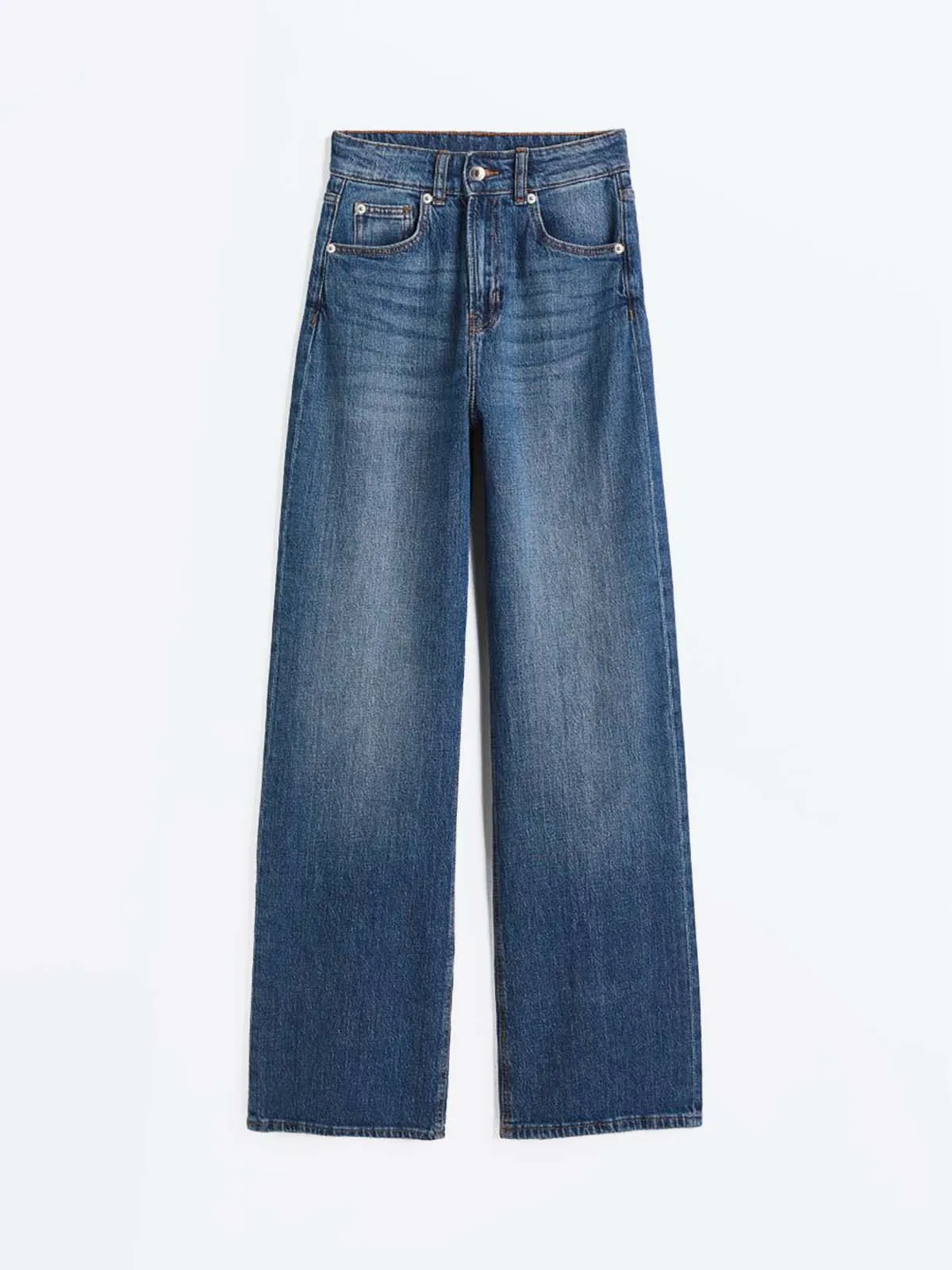 Dark Blue Whisker High Waist Wide Leg Jeans