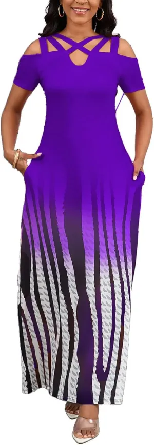 DeftSharp Sexy Stylish Graceful Beach Parties Summer Dresses Print Loose-Fit Cross-Strap Women Dress