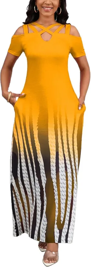 DeftSharp Sexy Stylish Graceful Beach Parties Summer Dresses Print Loose-Fit Cross-Strap Women Dress