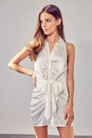 Do   Be Casual Stylish Sleeveless Front Tie Collar Neck Mini Dress