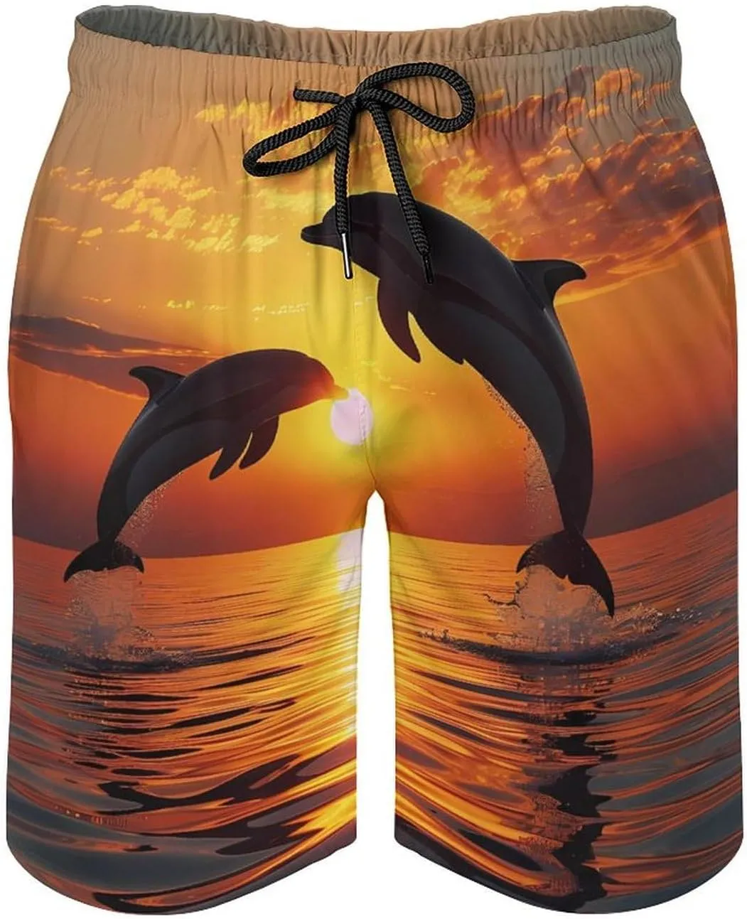 Dolphin Sunset Men's Swim Trunks Quick Dry Board Shorts Breathable Summer Beach Shorts Bathing Suits