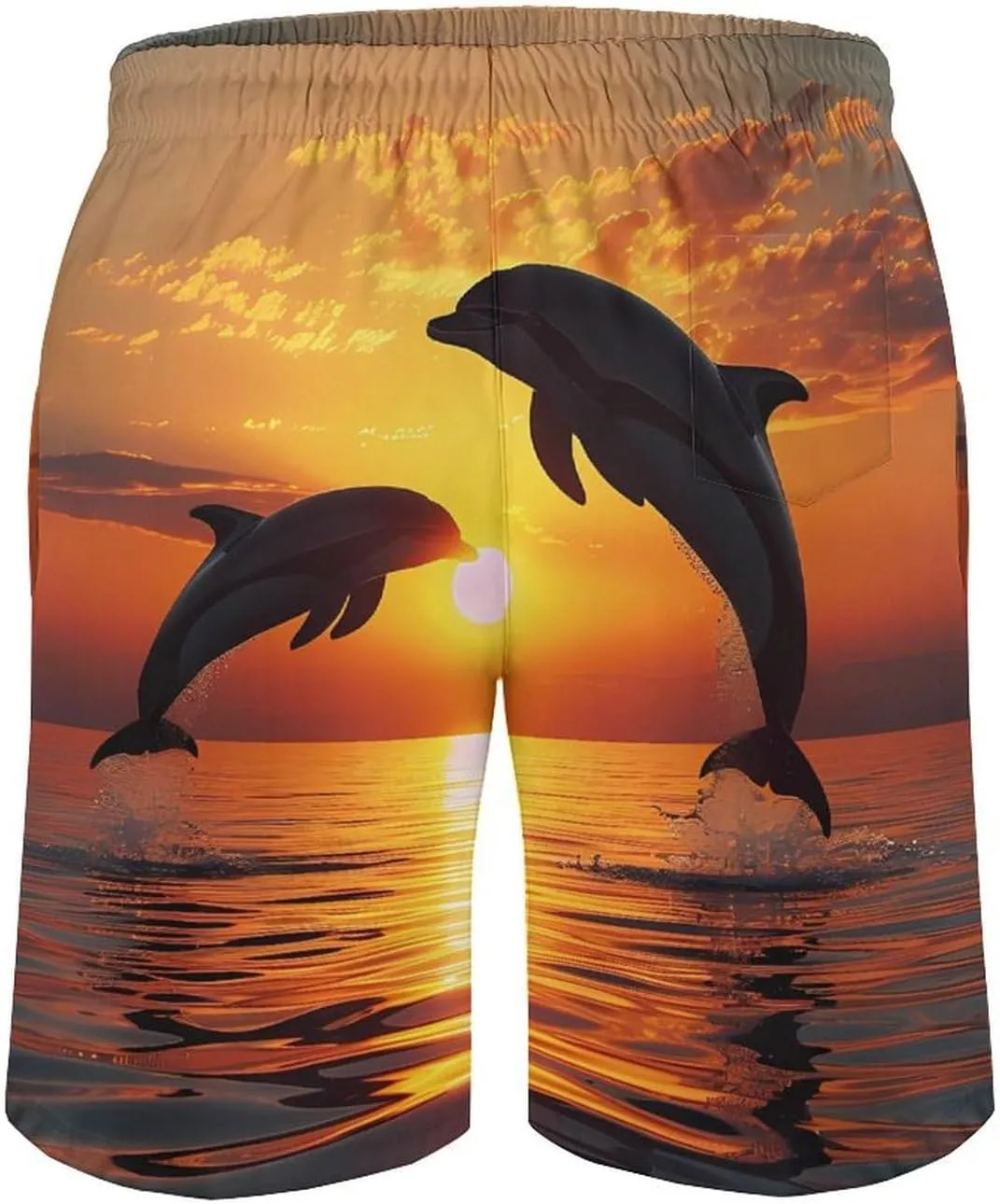 Dolphin Sunset Men's Swim Trunks Quick Dry Board Shorts Breathable Summer Beach Shorts Bathing Suits