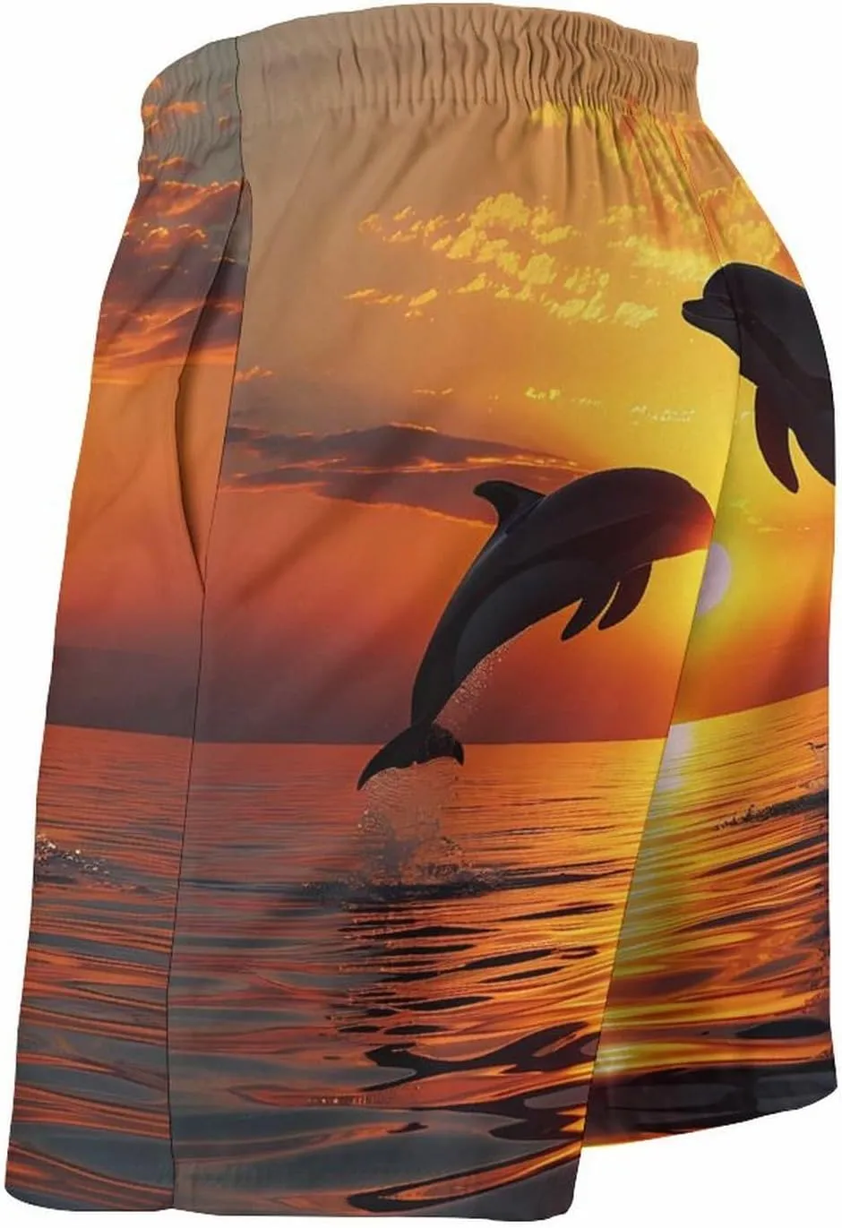Dolphin Sunset Men's Swim Trunks Quick Dry Board Shorts Breathable Summer Beach Shorts Bathing Suits