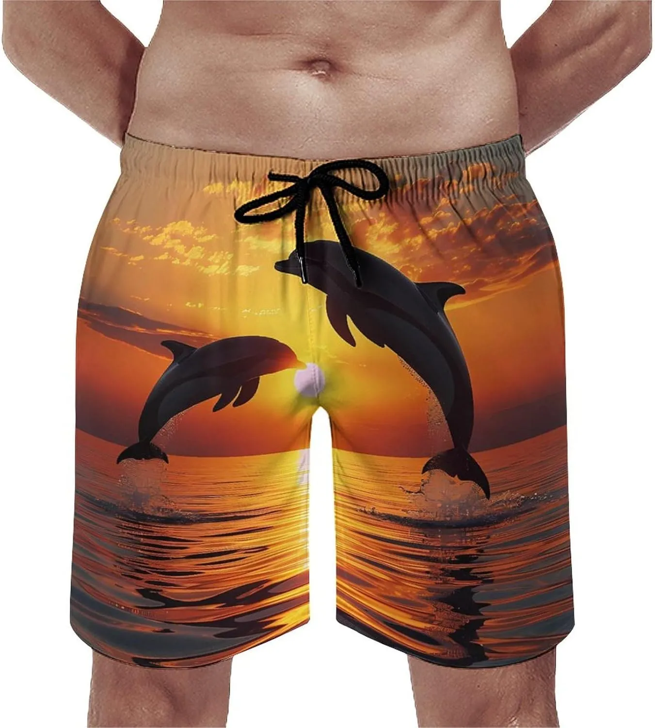 Dolphin Sunset Men's Swim Trunks Quick Dry Board Shorts Breathable Summer Beach Shorts Bathing Suits