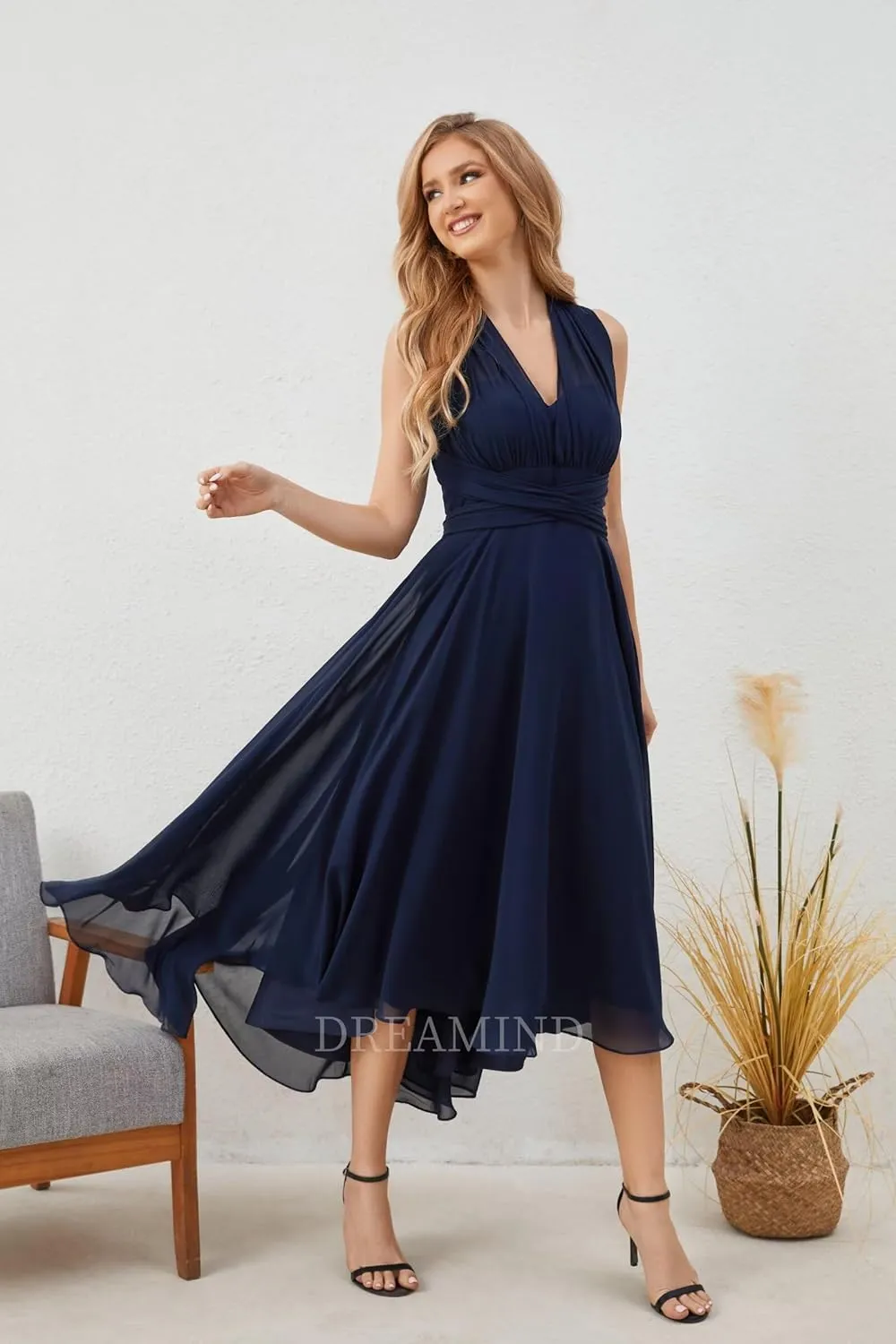 DREAMIND Tea Length Short Mother of The Bride Dresses Convertible Multiway Infinity Wedding Guest Dresses for Women