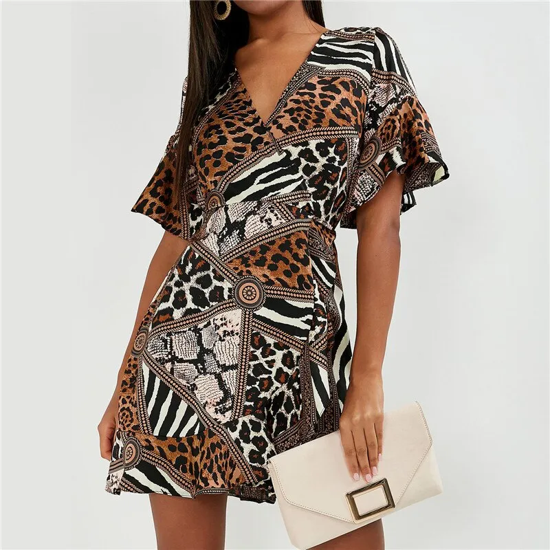 Dress Women Sexy Leopard Dress Vintage