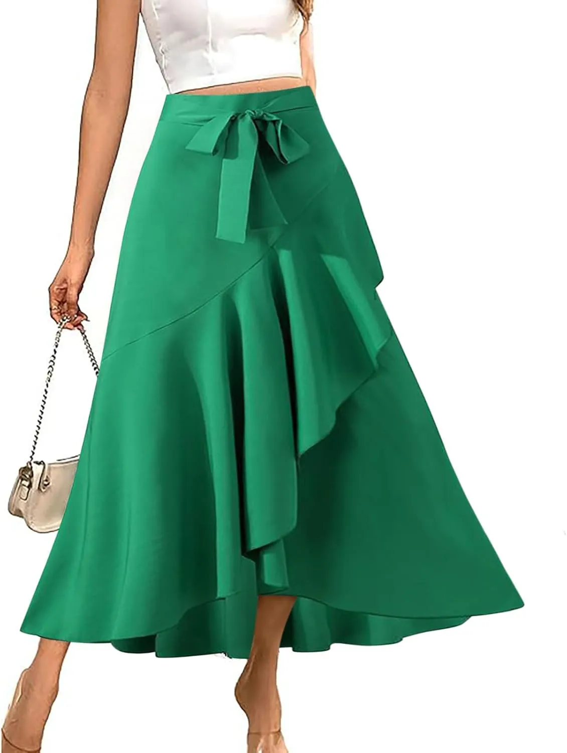 Elegant Ruffle Skirts for Women Irregular Hem Maxi Skirts Ladies Dressy Business Casual Skirt Work Outfits