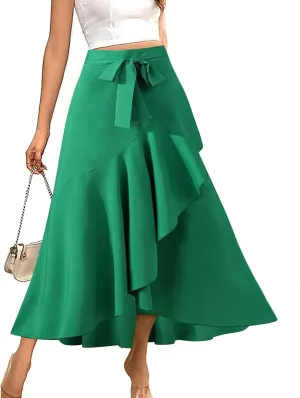 Elegant Ruffle Skirts for Women Irregular Hem Maxi Skirts Ladies Dressy Business Casual Skirt Work Outfits