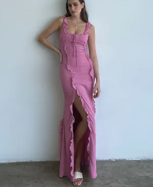 Elegant Solid Agaric Edge Maxi Dress Women Fashion Side Slit Suspenders Femal Long Prom Dresses Party Robe Streetwear