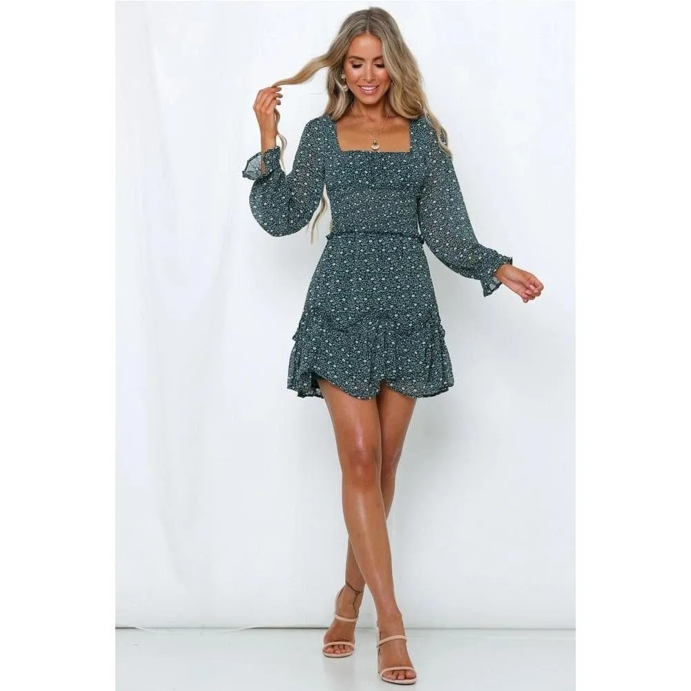 ELEGANT STYLISH GREEN MINI DRESS