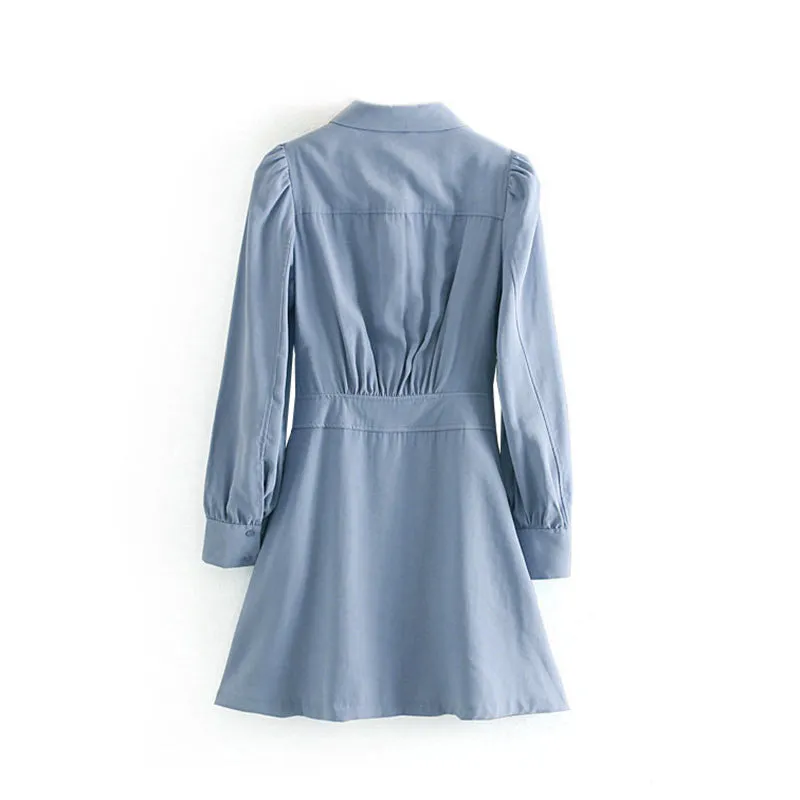 Elegant Women Solid Shirt Dress Female Turn