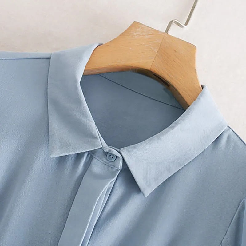 Elegant Women Solid Shirt Dress Female Turn