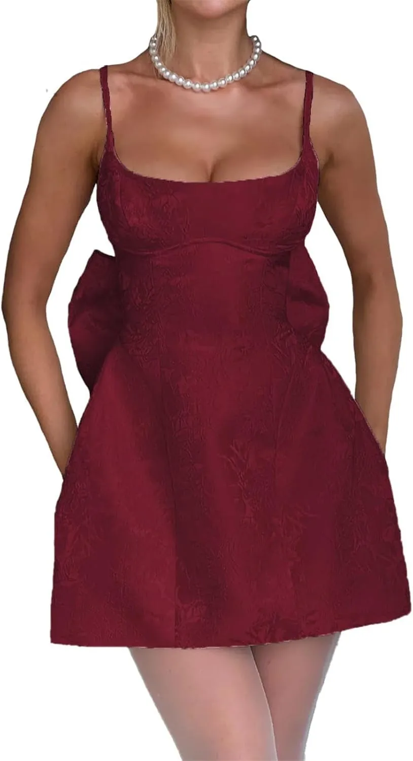 Embroidery Satin Short Homecoming Dresses Spaghetti Straps Puffy Mini Cocktail Party Gowns with Bow Back