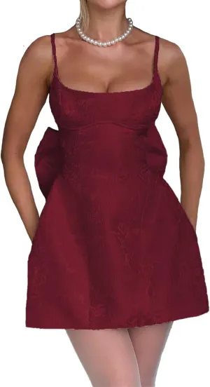 Embroidery Satin Short Homecoming Dresses Spaghetti Straps Puffy Mini Cocktail Party Gowns with Bow Back