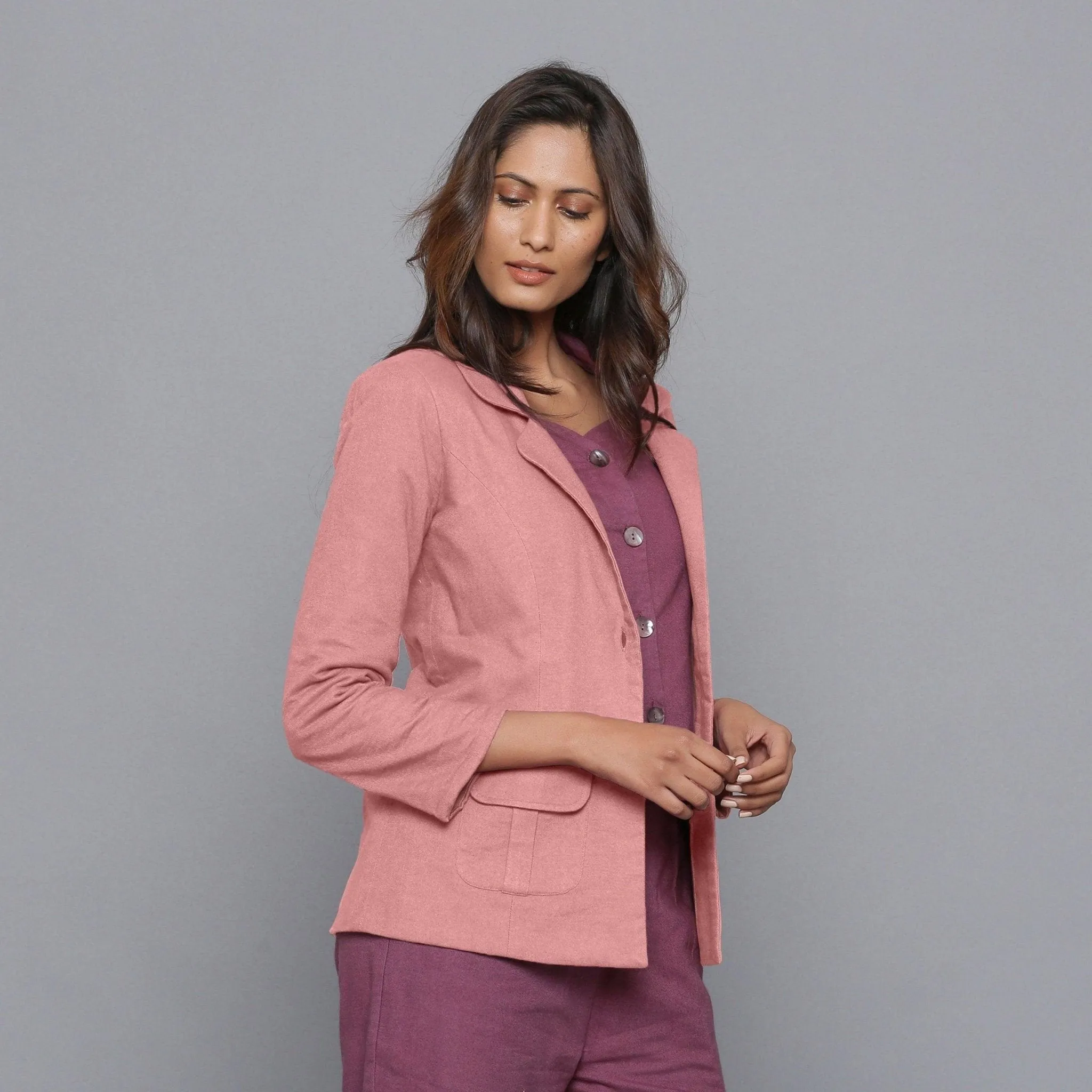 English Rose Warm Cotton Flannel Princess Line Blazer