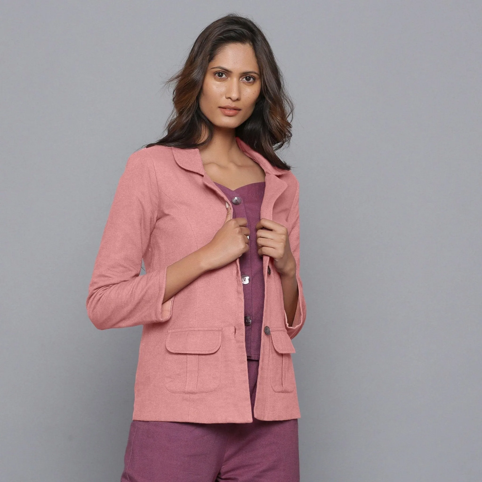 English Rose Warm Cotton Flannel Princess Line Blazer