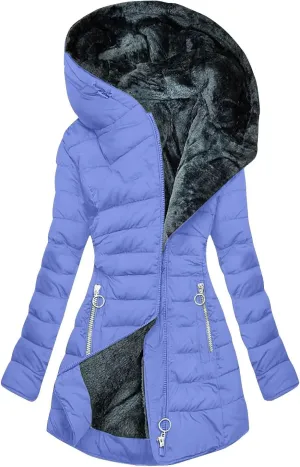 Faux Fur Hooded Down Coat for Women Trendy Full Zip Pocket Plush Casual Daily Y2k Loose Fit Warm Winter Cotton Jacket