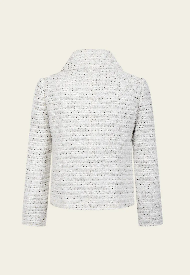 Faux-leather Contrasting-trim Mixed-tweed  Jacket