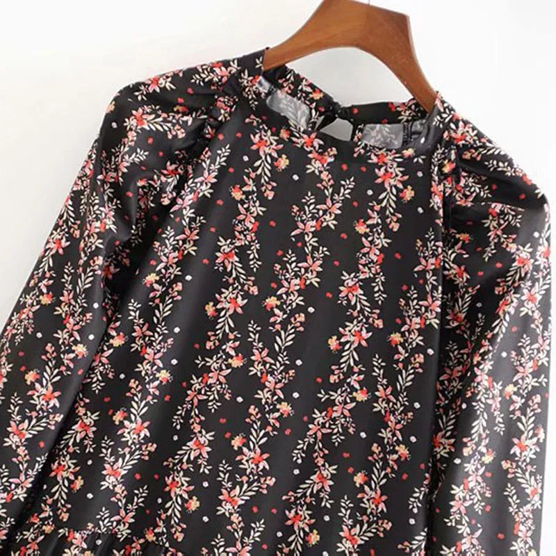 Floral Elegant Long Dress Women Bow Tie Long