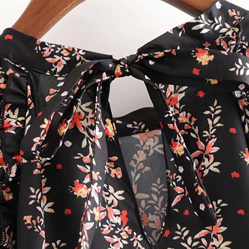 Floral Elegant Long Dress Women Bow Tie Long
