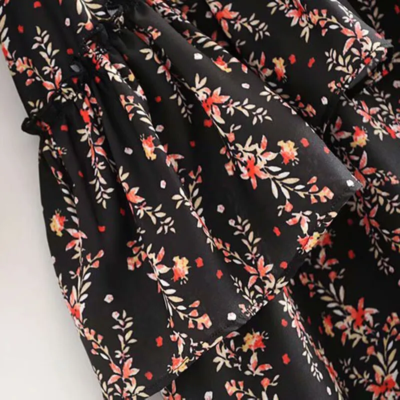 Floral Elegant Long Dress Women Bow Tie Long