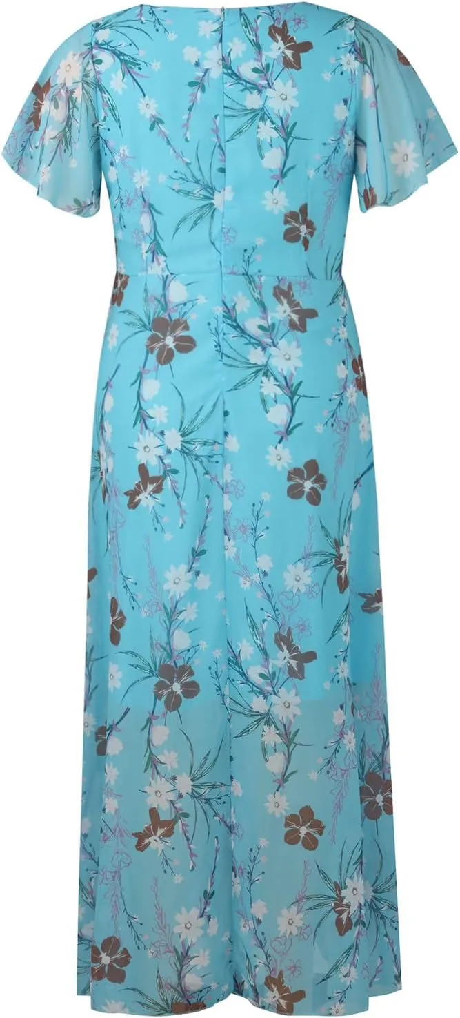 Floral Maxi Dresses for Women 2025 Summer Elegant Flutter Sleeve Long Flowy Trendy V Neck Garden Party Dress