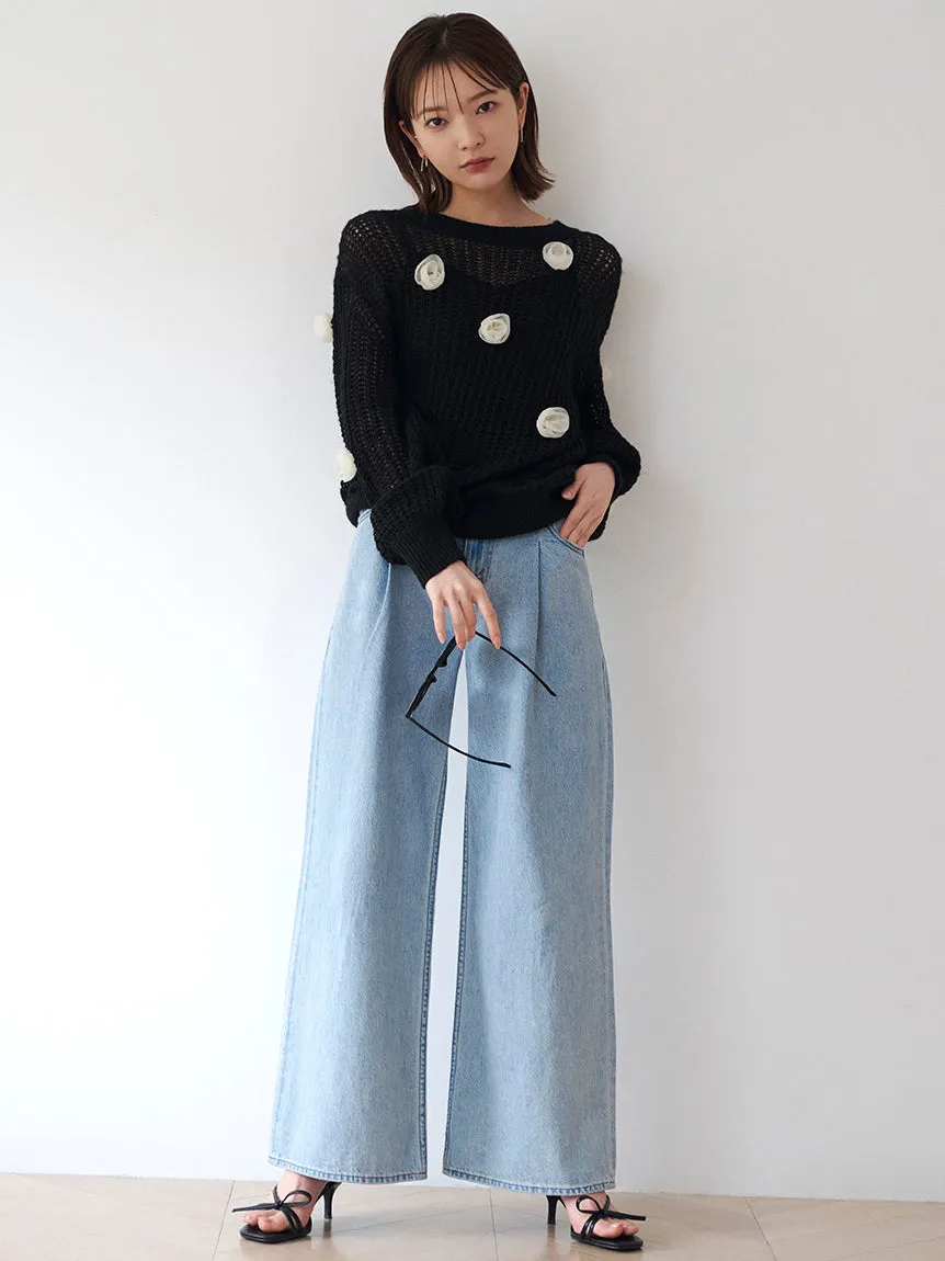 flower motif knit pullover