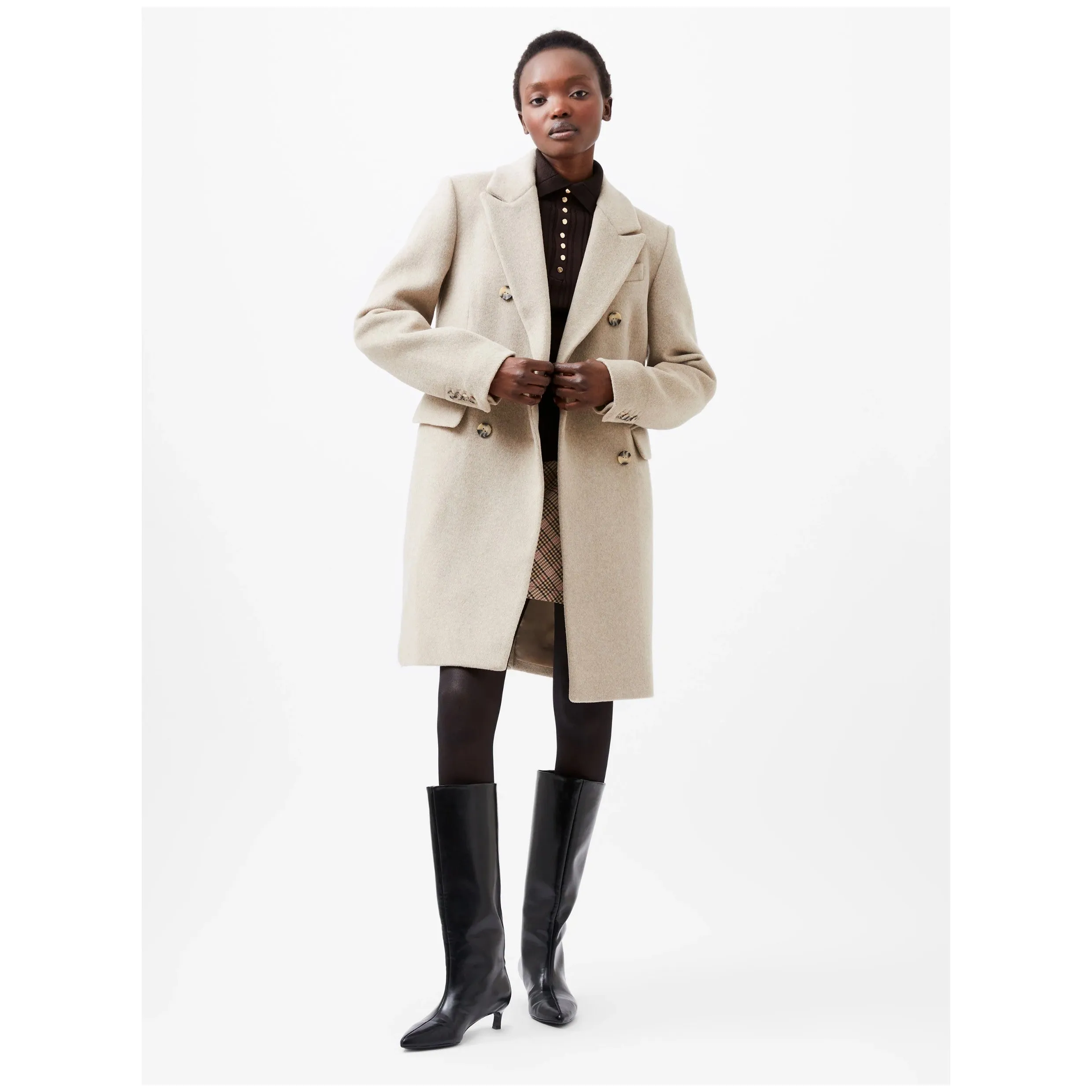 French Connection Adele Felt Coat 70XAG Beige