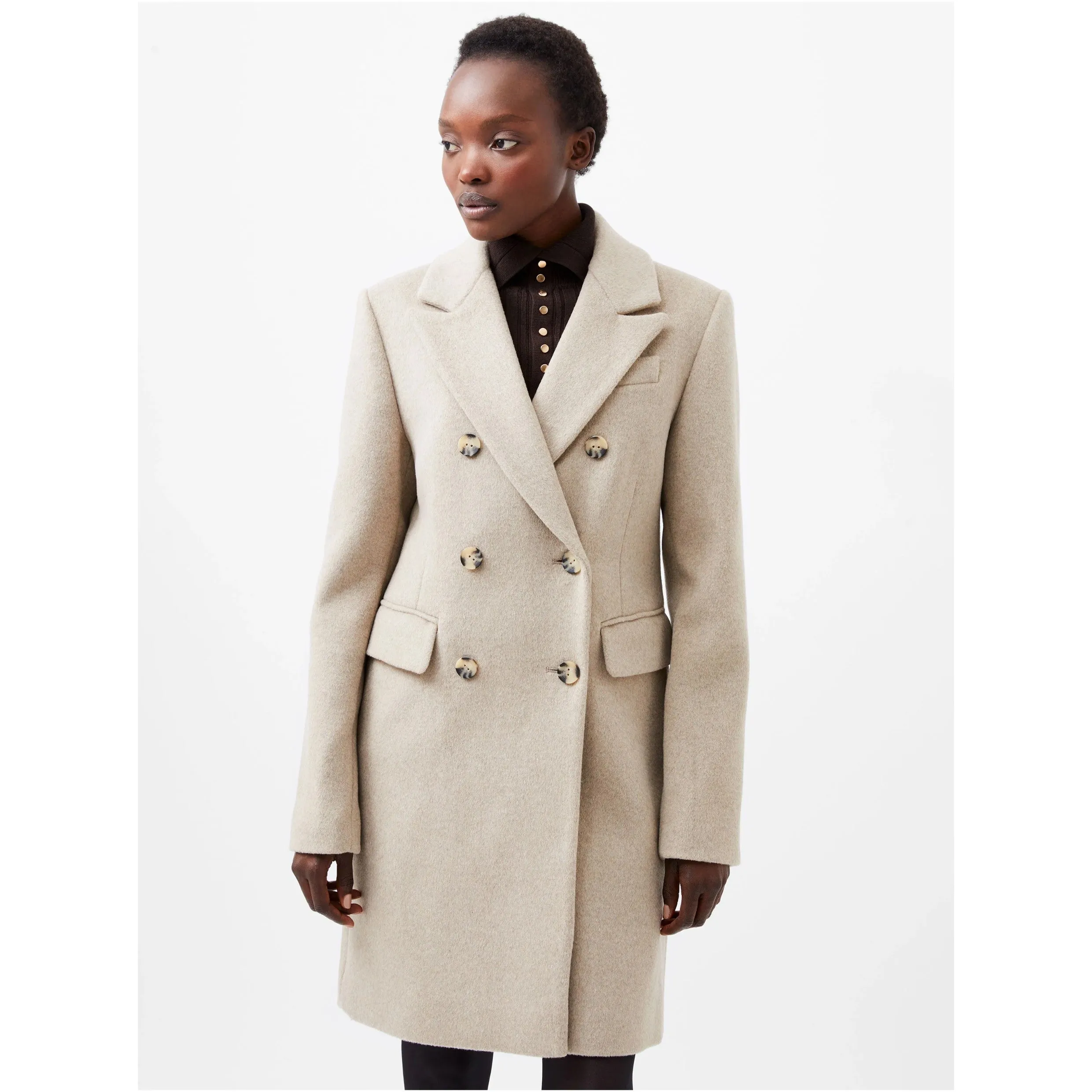 French Connection Adele Felt Coat 70XAG Beige