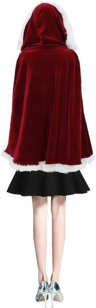 Furry Christmas Hooded Cloak Adult Kids Velvet Costume Cape Halloween Party Costume Robe
