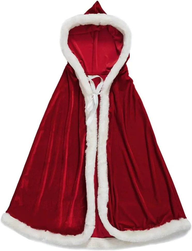 Furry Christmas Hooded Cloak Adult Kids Velvet Costume Cape Halloween Party Costume Robe