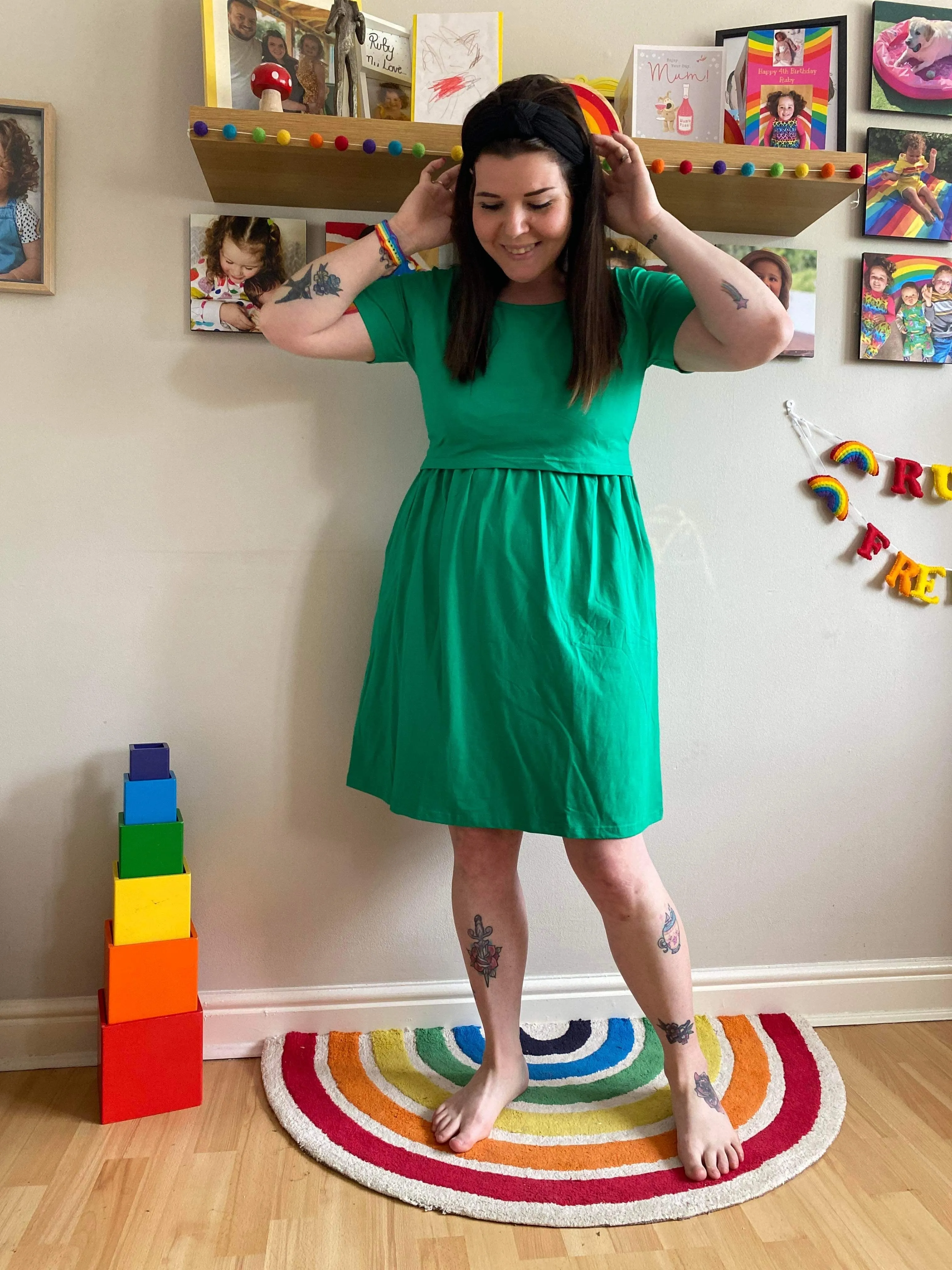 Gemma Green Breastfeeding Skater Dress