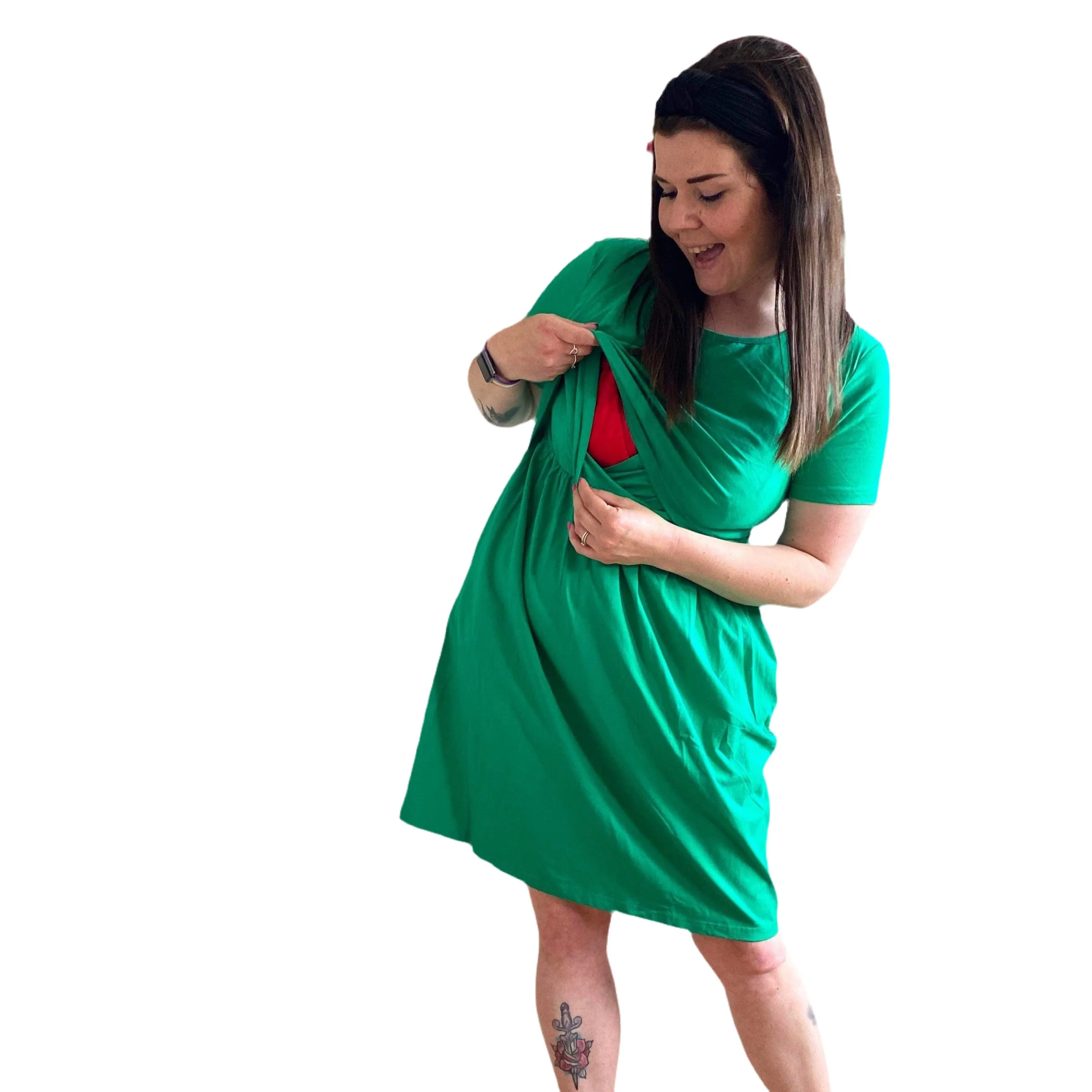 Gemma Green Breastfeeding Skater Dress