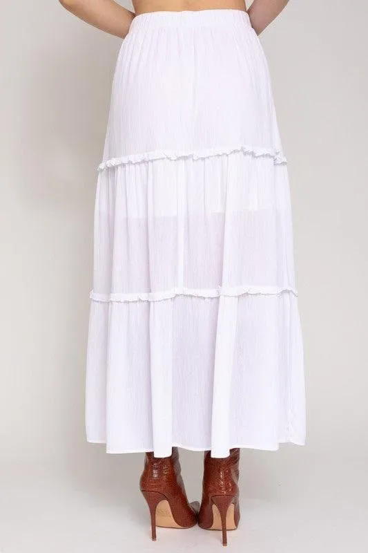 GILLI Elastic Waist Merrow Edge Tiered Midi Skirt