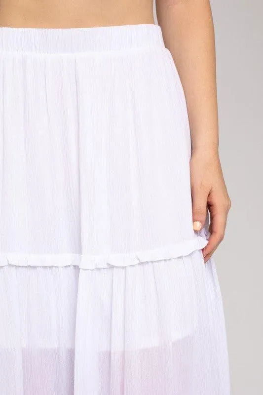 GILLI Elastic Waist Merrow Edge Tiered Midi Skirt