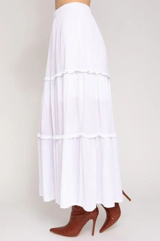 GILLI Elastic Waist Merrow Edge Tiered Midi Skirt