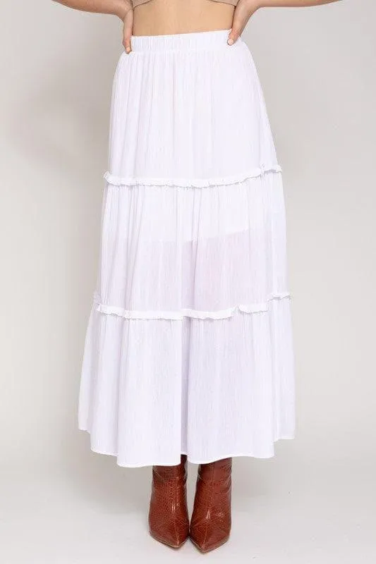 GILLI Elastic Waist Merrow Edge Tiered Midi Skirt