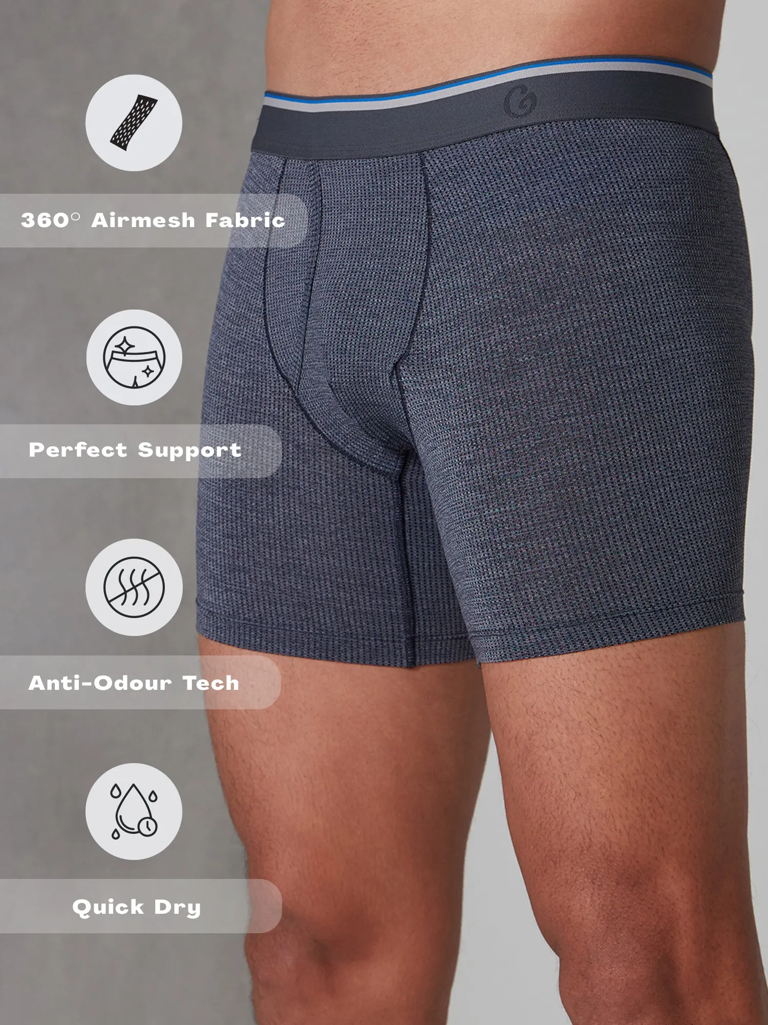 Gloot Anti-Odour, Anti-wicking & Anti Microbial Men's Active Boxer Briefs Navy