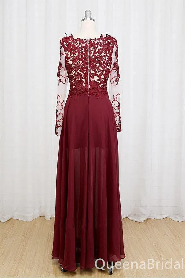 Gorgeous Stylish Illusion Long Sleeves Lace Appliques A-line Long Party Dress Prom Dresses ,WGP1822