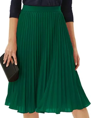 GRACE KARIN Women's Chiffon Skirts A-line Pleated Swing Midi Skirt Dark Green M